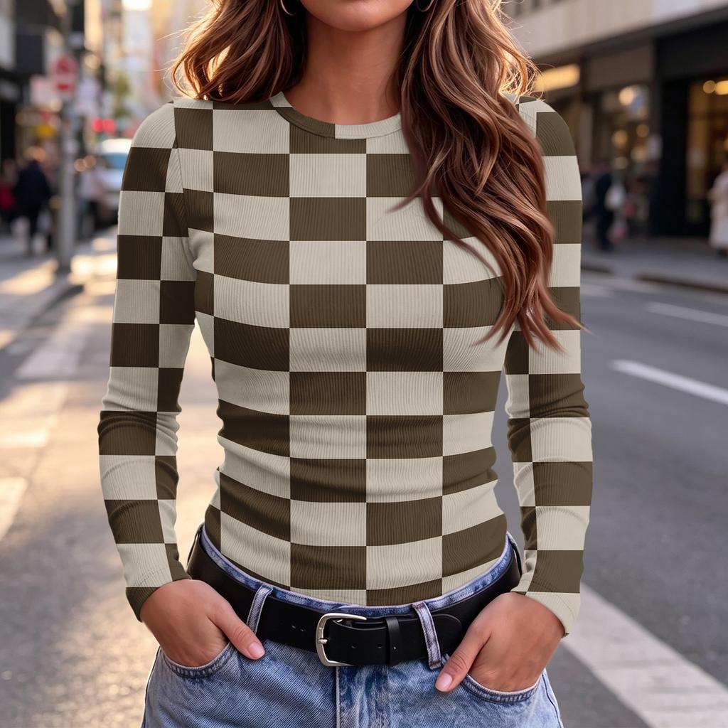 Women's Slim Fit Long Sleeve Round Neck T-Shirt Casual Basic Top for Everyday Wear