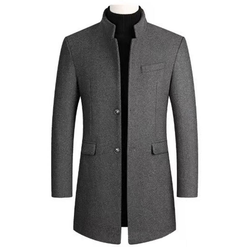 

Мужское шерстяное пальто на весну и осень, ветровка средней и длинной длины, пальто больших размеров, однобортное, модная повседневная мужская одежда XXXXL серый