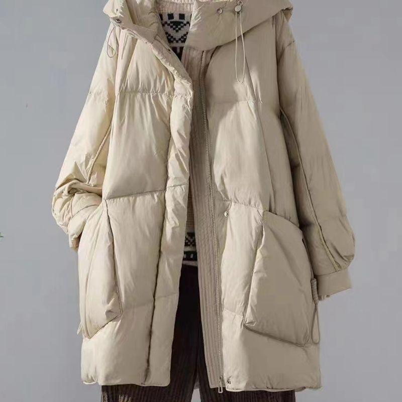 

Модная куртка-пуховик женская парка зимняя с капюшоном средней длины с карманами толстая теплая хлопковая одежда свободное пальто M