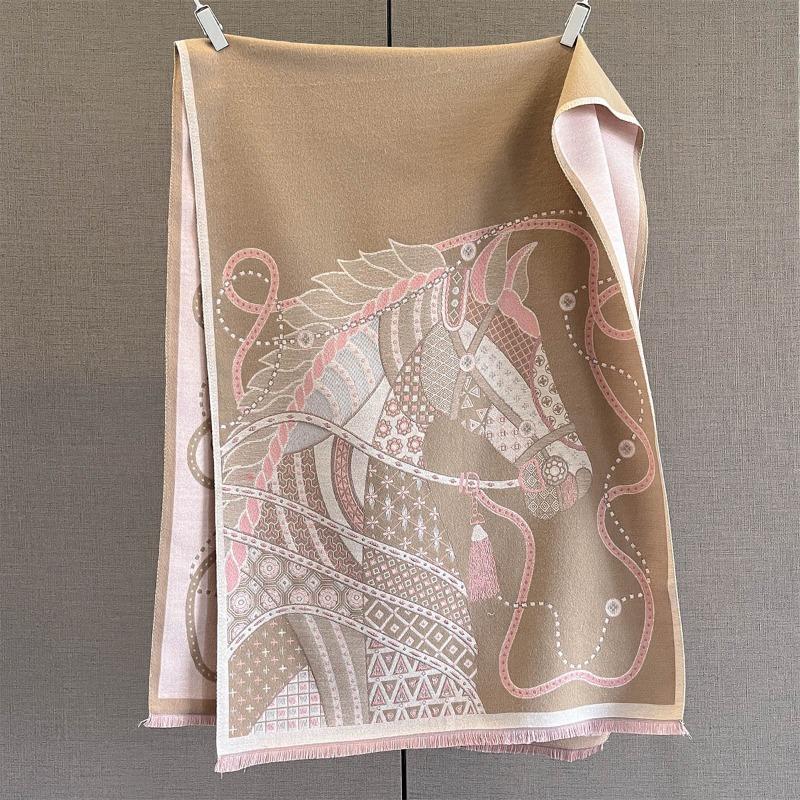 Autumn and Winter New Imitation Cashmere Scarf Thickened and Lengthened Horse Printing Scarf Antique Versatile Shawl with Dual-purpose Outside