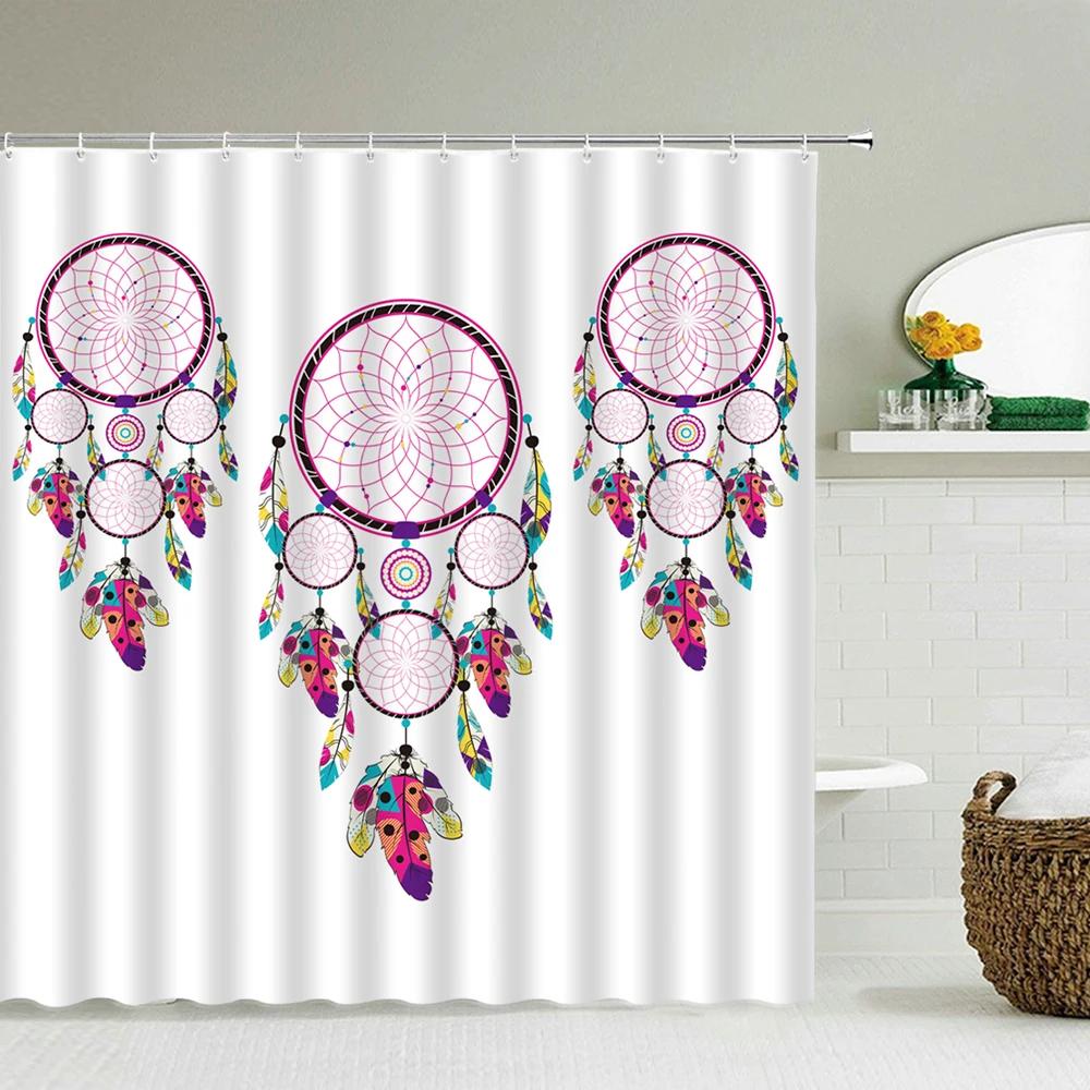 Colorful Feather Bathroom Shower Curtain Bohemia Waterproof Polyester Bath Curtains High Quality 3D Printed Bathroom Screen