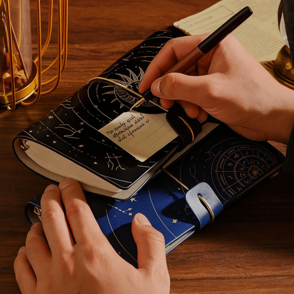 192 Page Gold Stamping Notebook Leather Cover Diary Handbooks Starry Sky Notebook Gift