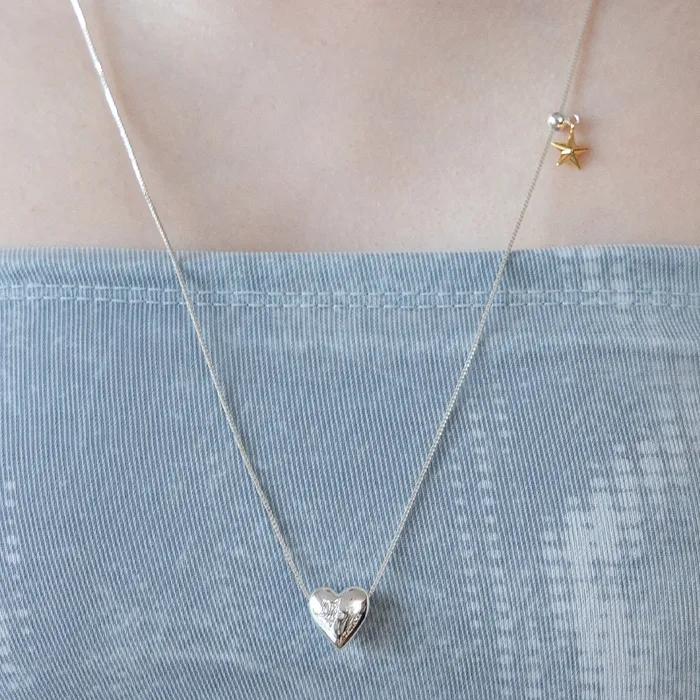(Silver 925) Chocolat Heart Star Dangle Necklace NZ2162