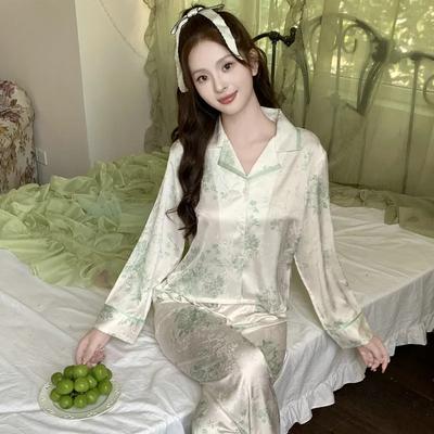 Ny Jacquard High-end Isilke Pyjamas Dame Vår og Høst Lett Luksus Lat Stil Yttertøy Hjemmeklær Sett