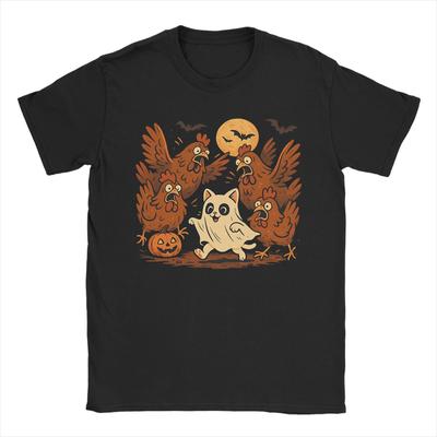 Harajuku T-Shirt Summer Weird Kitten Ghost Cat Meme Halloween Novelty Tee Shirt for Adult Hot Sale Short Sleeve