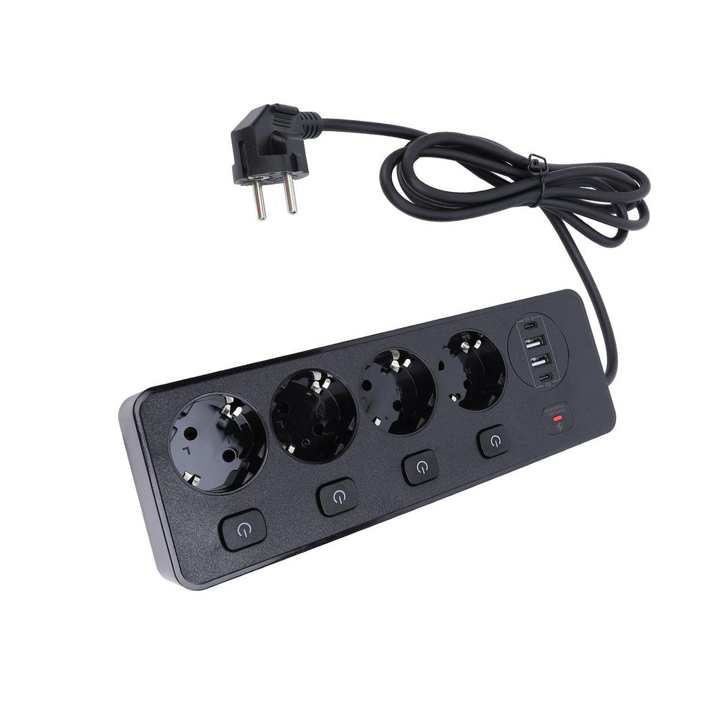 3250W Power Socket Strip 4Pcs 2 Prong Outlets 2Pcs Type C Fast Charging 2Pcs USB Ports Independent Switch Overload Guard