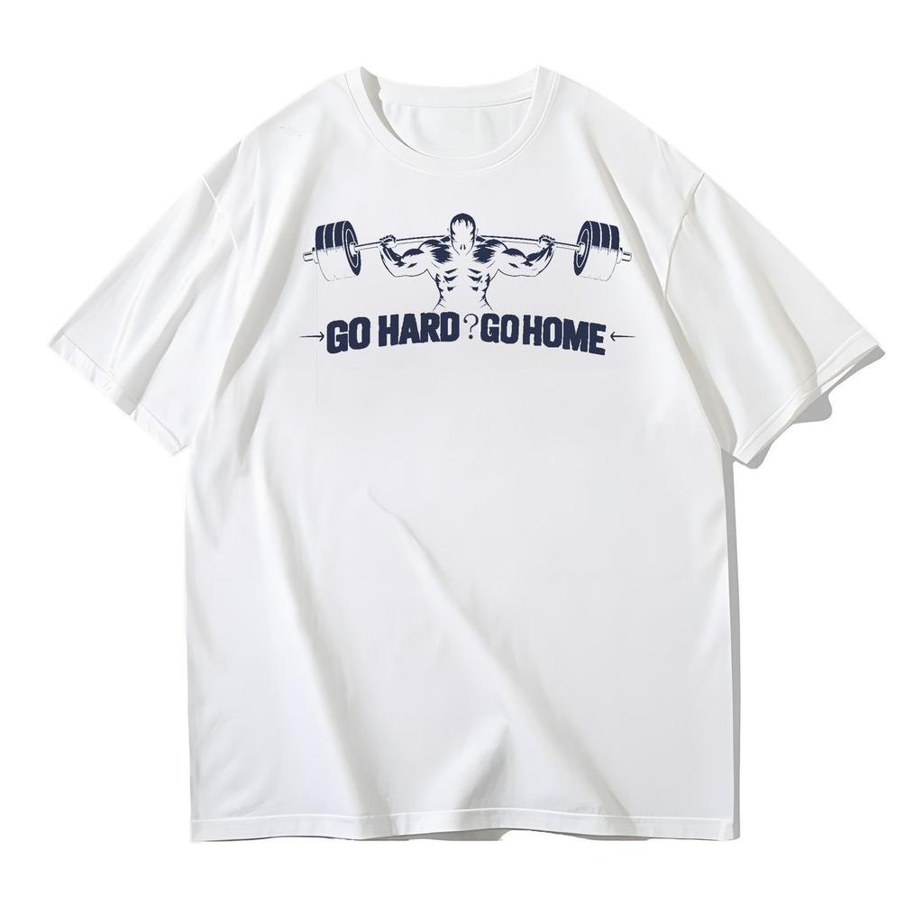 2025 Autumn and Winter Couple Sports Style Pure Cotton T-shirt Muscle Men's Printing Simple and Trend Men's and Women's T-shirt