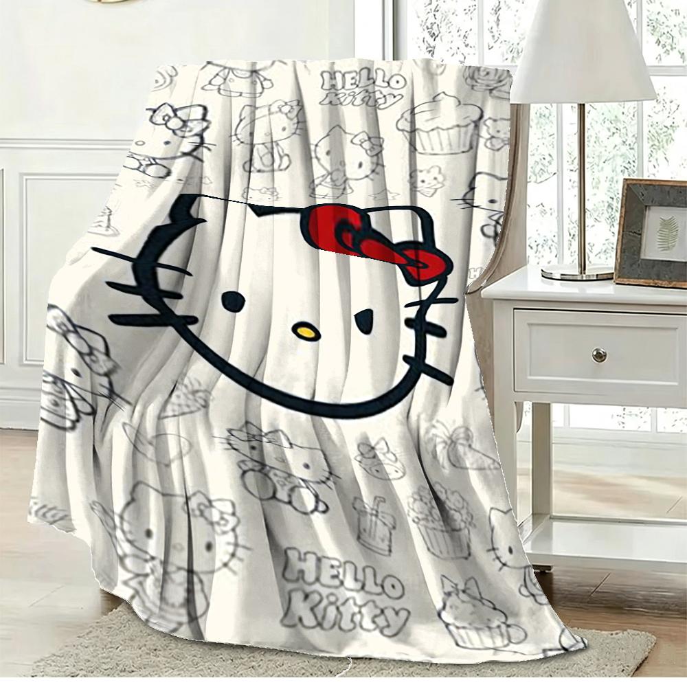 Hello Kitty Cartoon Cat Print Soft Flannel Throw Blanket Cute Cozy Bed Sofa Blanket for Kids Girls Home Decor