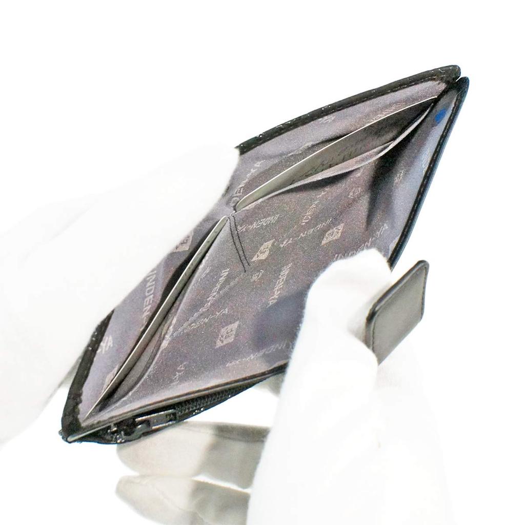 [Inden-ya] Inden Long Wallet, Large, Thin, Deerskin, Black with Black Lacquer, Floral Arabesque Pattern, 2107-01-041