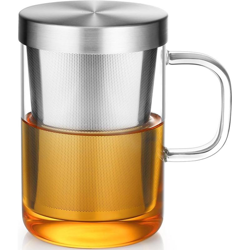 

500ML Borosilicate Glass Tea Mug Heat Resistant Coffee Mug Transparent Glass Cup with Infuser and Lid Home Office Drinking Mug 500ml