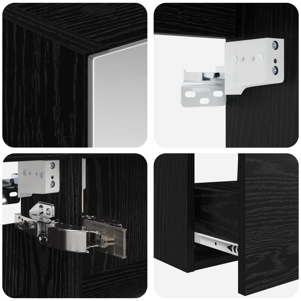 5 Piece Bathroom Furniture Set Black Oak Engineered Wood & Glass