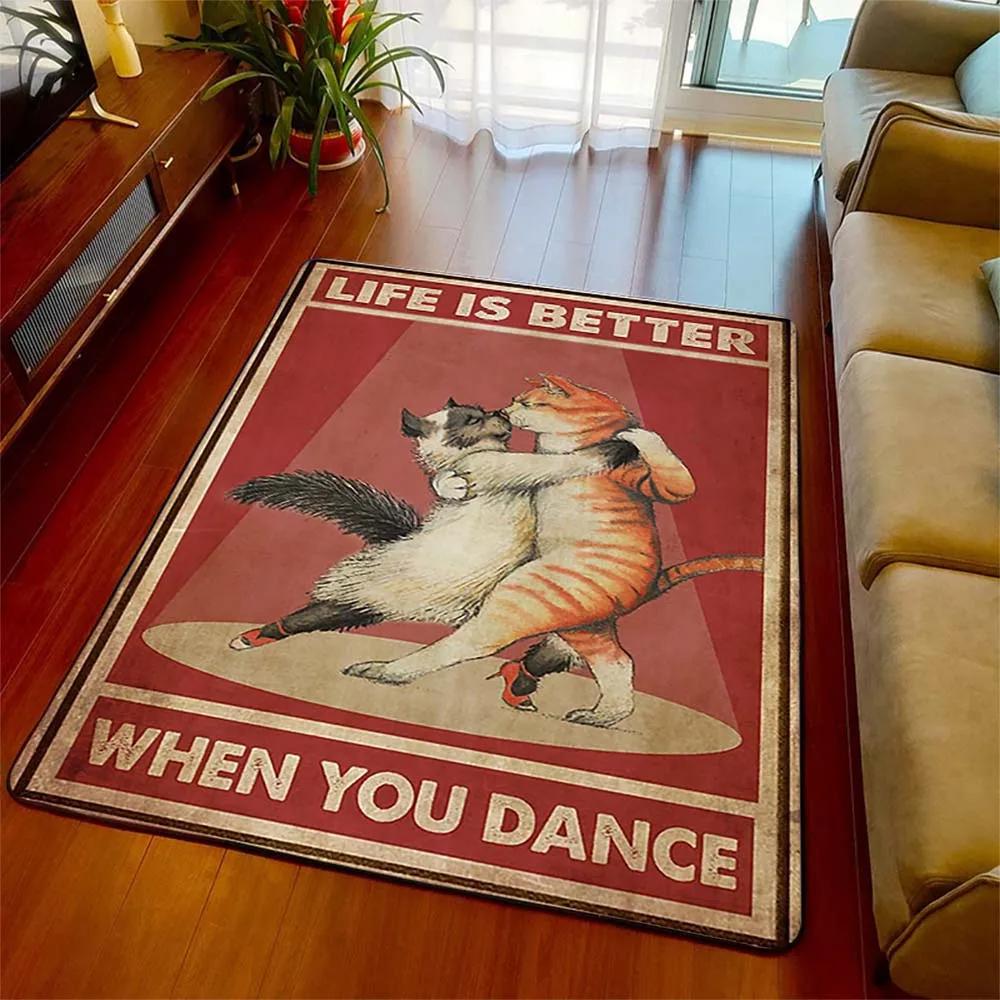 Schwarze Katze Retro Bereichsteppich Teppich Wohnzimmer Heimdeko Sofa Teppich Rutschfest Stuhlkissen Lounge Matte Halloween Hexen Dekoration