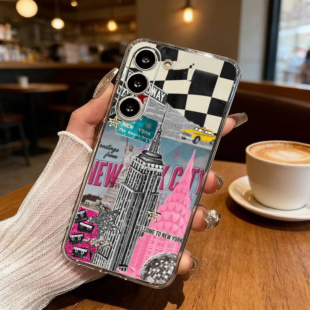 Lovely City N-New Y-York Phone Case For Samsung Galaxy S24 S25 S23 S22 S21 Plus S24 S25 Transparent Cover Case