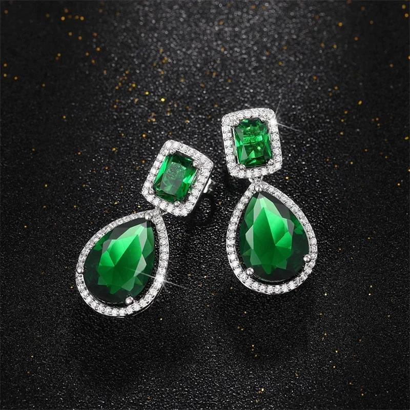 2026 New Style Fashion Green Crystal Pendant Earrings for Women's Engagement Party Accessories with Noble Unique Zircon