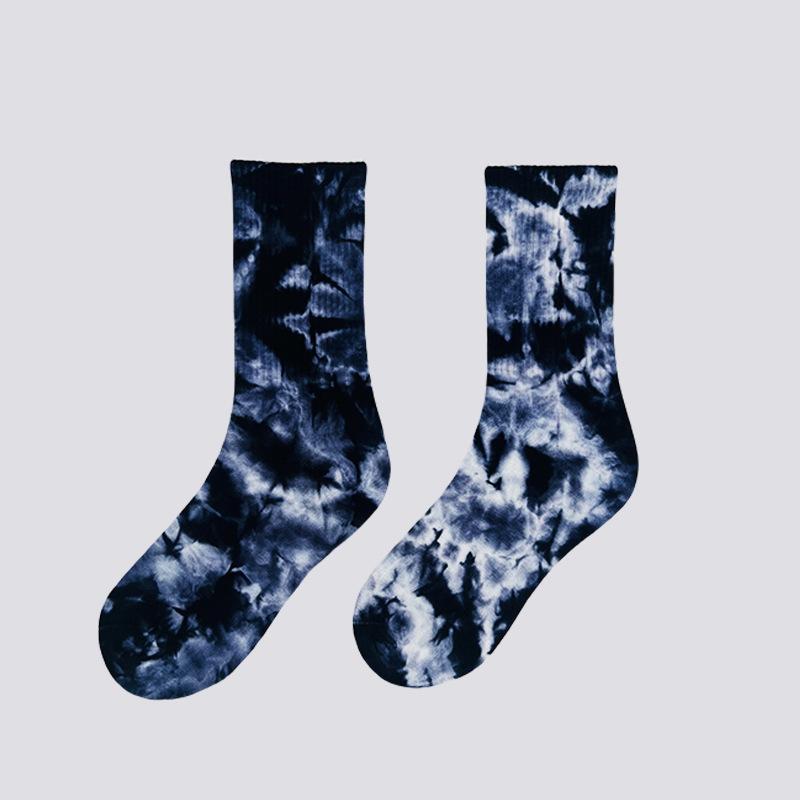 Factory Direct Trendy Tie-Dye Cotton Sports Socks Crew Length Body Black Sweat-Absorbent Breathable for Spring Cross-Border One size fits all чёрный