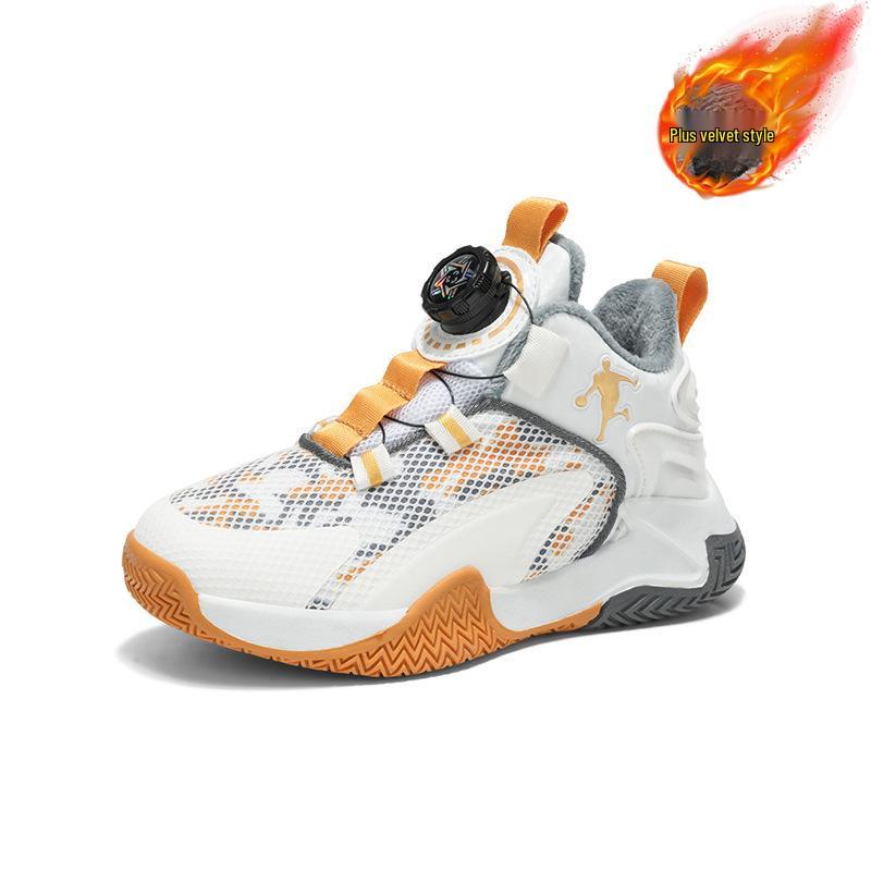 Winter 2025 Children's Non-Slip Leather Basketball Shoes with Velvet Lining