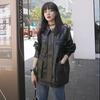 Autumn and Winter Leather Jacket Retro Loose Motorcycle Jacket Plus Velvet Thickening Mid-length Women's Leather Jacket