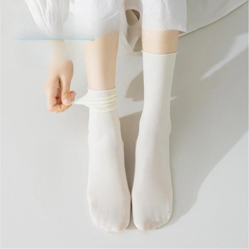 Mid-calf Pile Stockings for Women, Spring and Summer, Cool and Breathable, Cold Ice Stockings, Boneless, High-elasticity, White Ice Silk Stockings