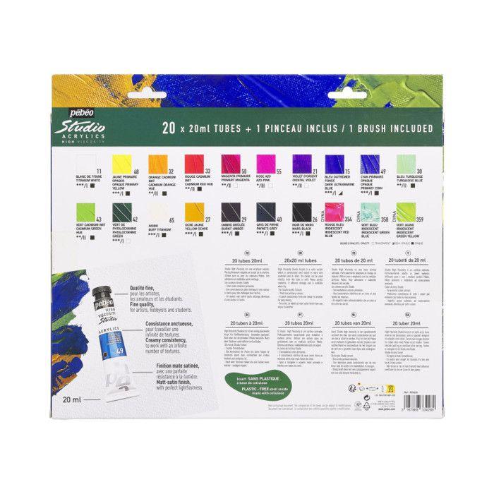 Set de peinture - PEBEO - Studio Acrylics - 20 x 20 ml - Multicolore - Satiné