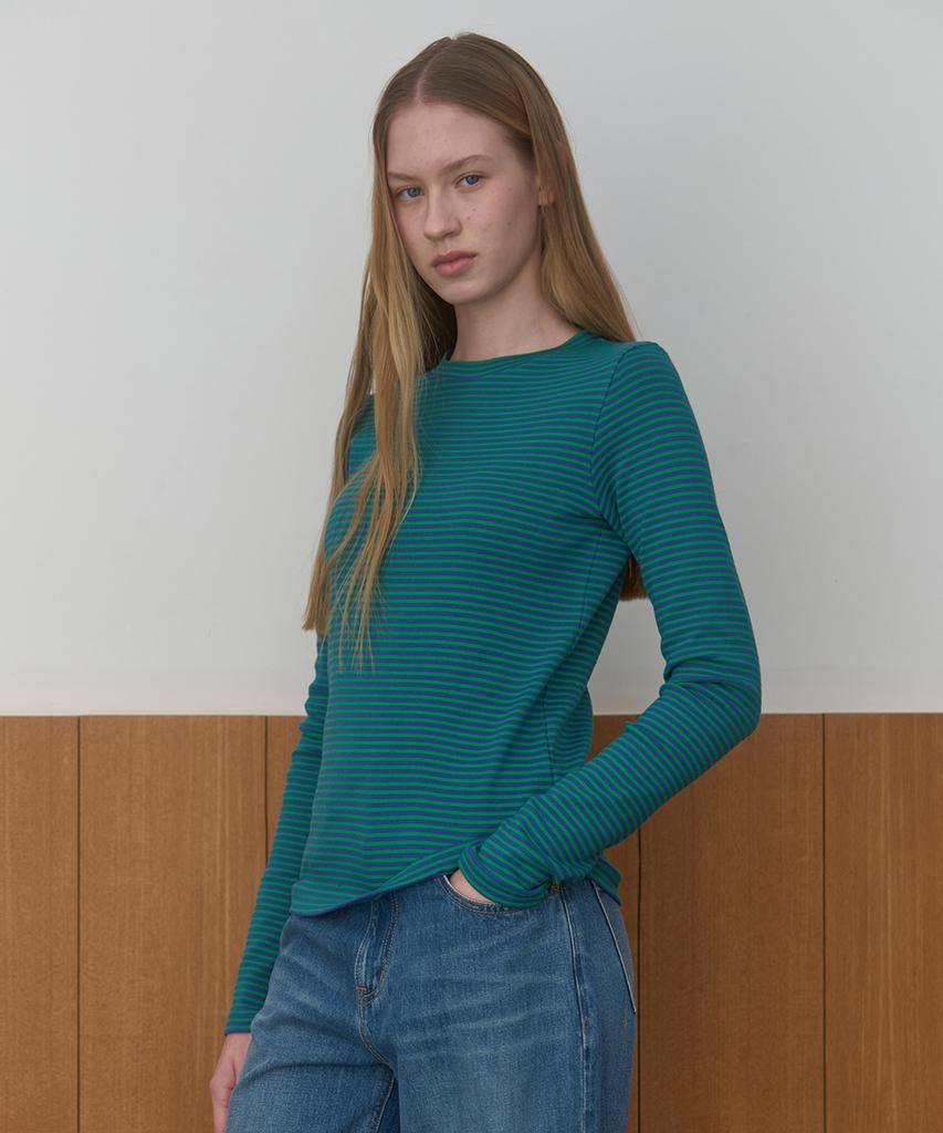 MA JOURNEE Stripe Long Sleeve T-Shirt_Green/Blue
