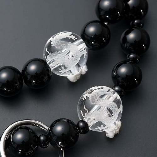 Buddhist Altar Shop Takita Shoten Buddhist Prayer Beads, Jodo Sect, Formal Prayer Beads for Men, Black Onyx with Dragon Carvings and Genuine Crystal,