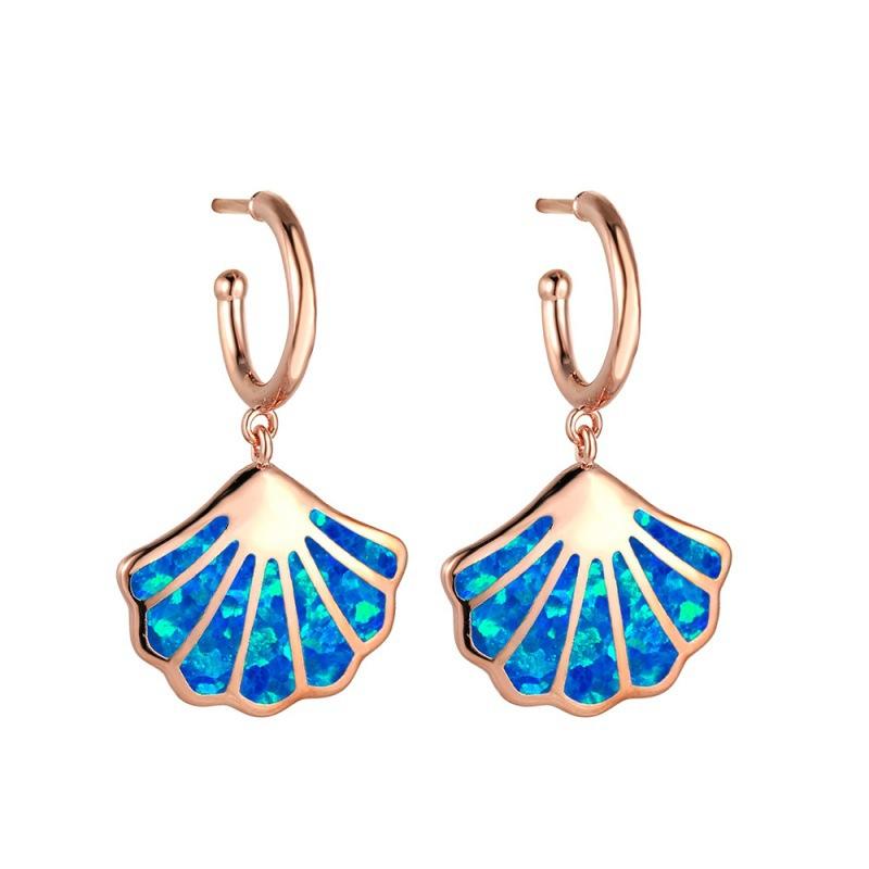 Korean Platinum White Opal Ocean Style Shell Earrings Simple and Versatile Retro Ocean Earrings Jewelry