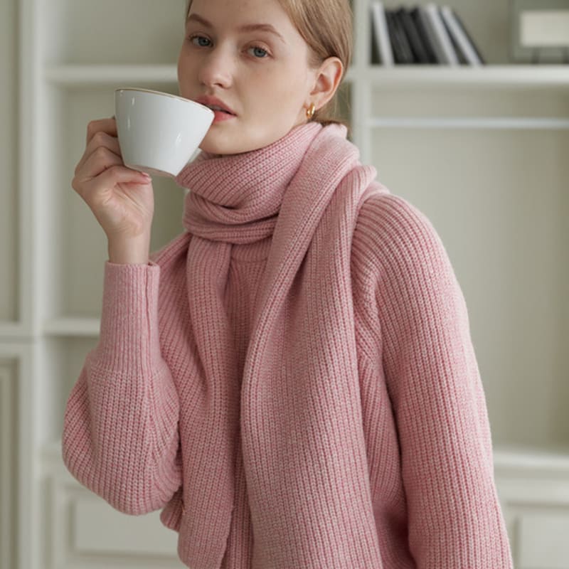 YUPPE [SET] MIX WOOL KNIT + MUFFLER_PINK