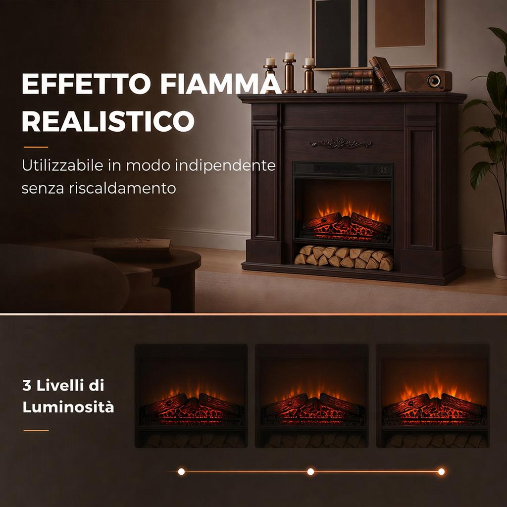 Electric Fireplace Floor/Recessed with Frame and Shelf for 55'' TV, 1800W, 3D Flame Effect, Timer, Brown