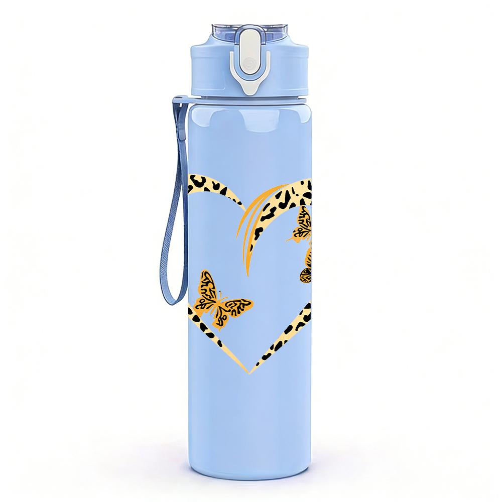 1PC Twin Butterfly Heart 750ml Color Plastic Sports Water Bottle Leakproof Flip Straw Lid Suitable for Sports Office Home Use