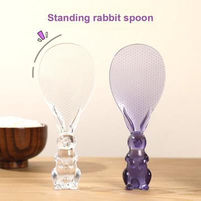 2 Pcs Standing Rice Scoop Spoon for Rabbits, Non-Stick Rice Bowl, Household Eating Spoon, Rice Ladle, Plastic Cartoon Rice Scoop