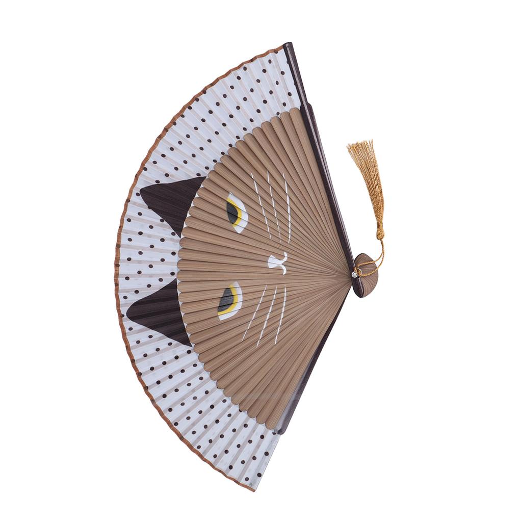 Folding Fan Cat Pattern Elegant Japanese Style Handheld Portable Cooling Tool for Gifts Wedding