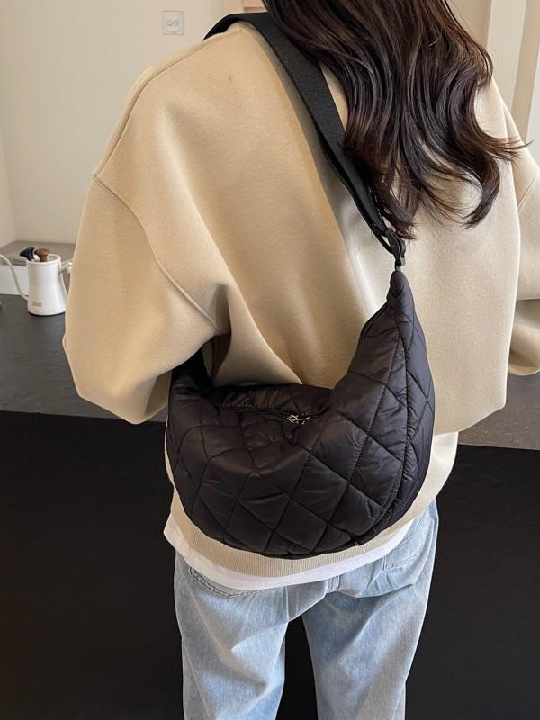 Autumn and winter pleated rhombus embroidery thread Oxford cloth bag 2025 new lightweight dumpling bag simple casual shoulder bag
