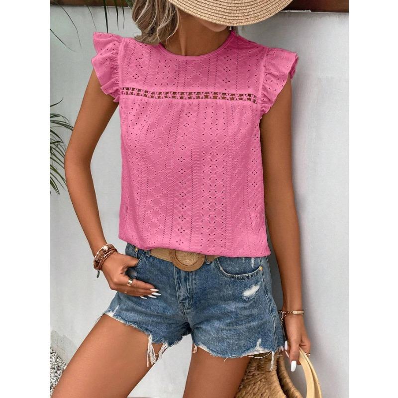 GMXIA Women's Fashion Casual Leisure Summer Solid Color Print Short Sleeve O-Neck Blouses & Shirts