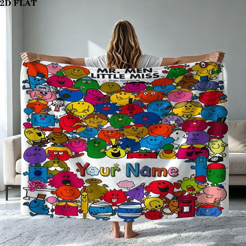 1PC Mr. Men Little Miss Custom Name Patterned Flannel Blanket Suitable For All Seasons for Home Decor Warmth and Comfort Gifts Holiday Present