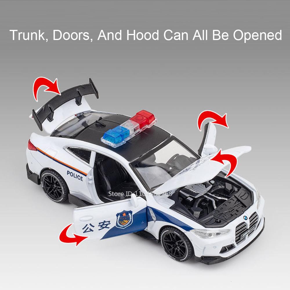 1:32 Scale M4 M8 Police Car Toy Model Sound Light Pull Back 4 Doors Opened 110 Swat Vehicle Alloy Diecast Models Birthday Gifts