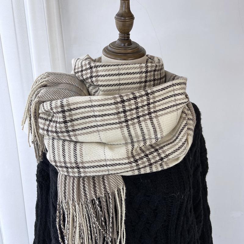 Luxury Plaid Designer Winter Women Scarf Thick Warm Tassels Shawls Pashmina Neckerchief Cashmere Lady Outdoor