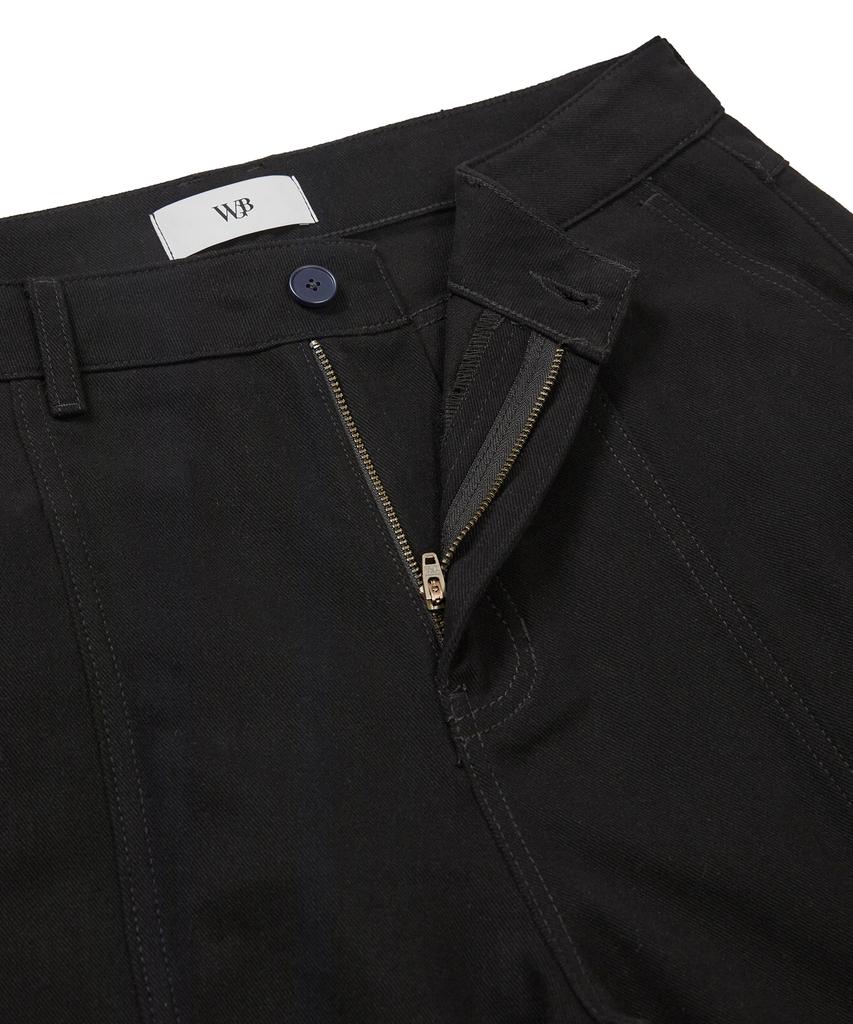 WEST GRAND BOULEVARD Wide Curved Line Cotton Pants Black