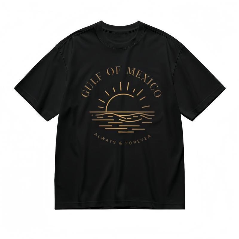 Женская модная удобная классическая футболка с золотым узором «Прибрежный пейзаж» M