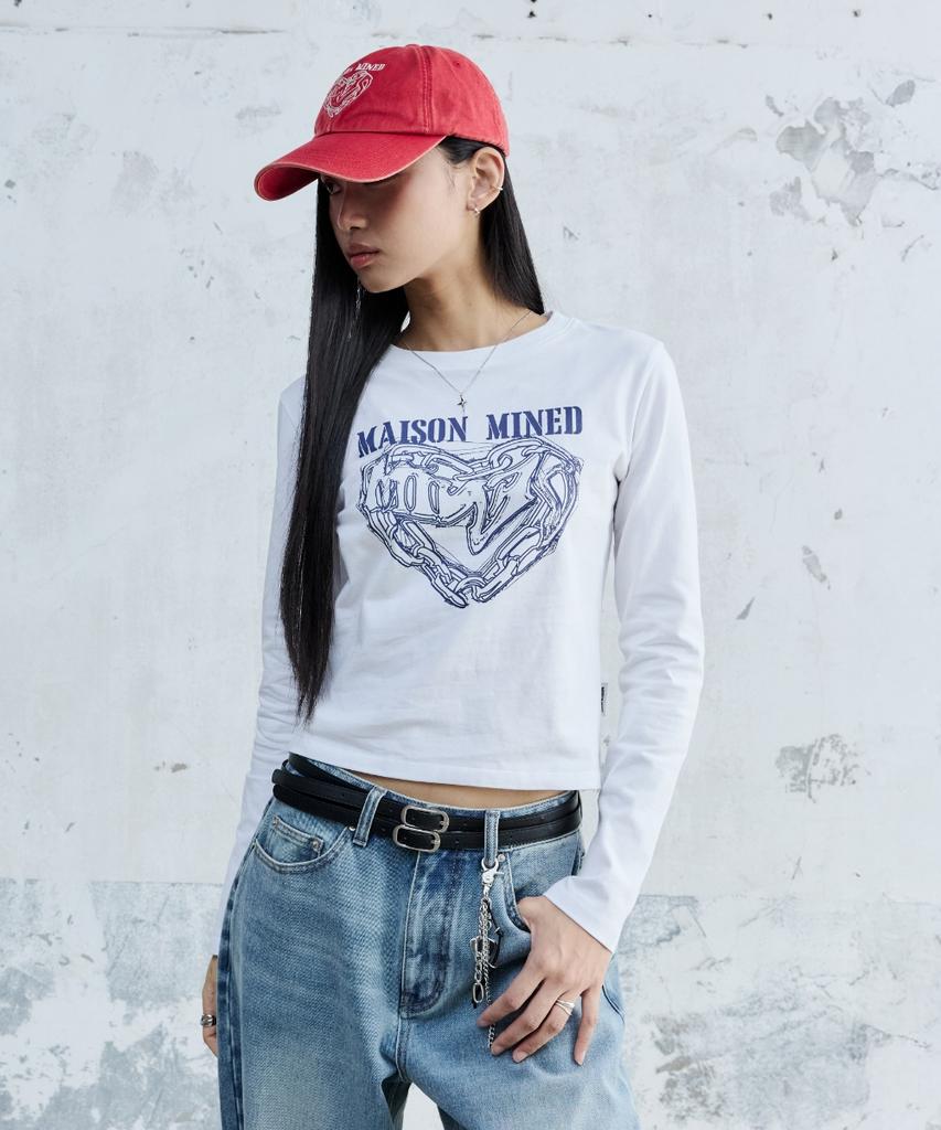 MAISON MINED (W) Doodle Heart Long Sleeve White