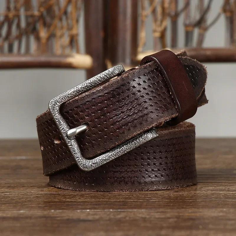 3.8CM Pure Cowhide High Quality Genuine Leather Belts for Men Brand Strap Male Stainless Steel Buckle Fancy Vintage Jeans Cowboy