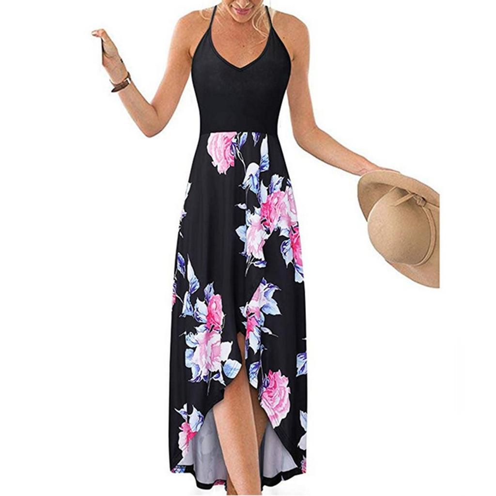 Fashion Casual V-Neck Sleeveless Strap Open Back Sexy Print Dress