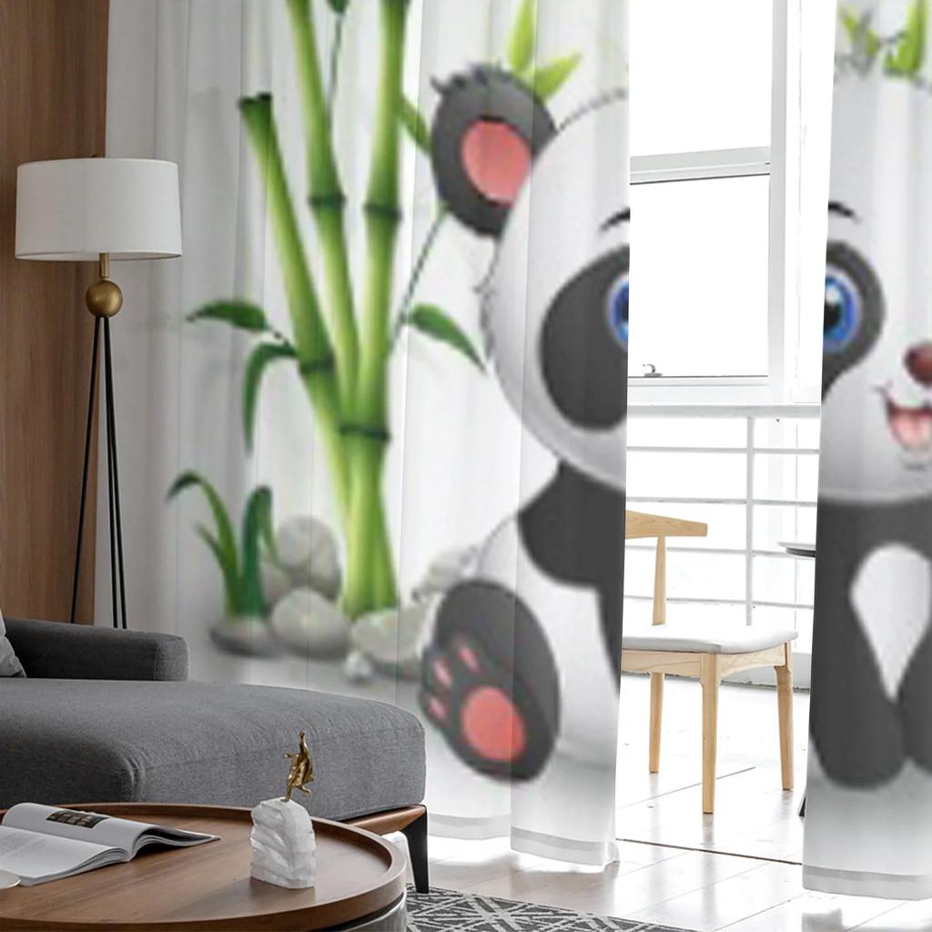 Baby-Panda sitzt zwischen Bambusstamm Tüll Vorhänge transparent für Wohnzimmer Schlafzimmer Küchendekoration Voile Organza Vorhänge