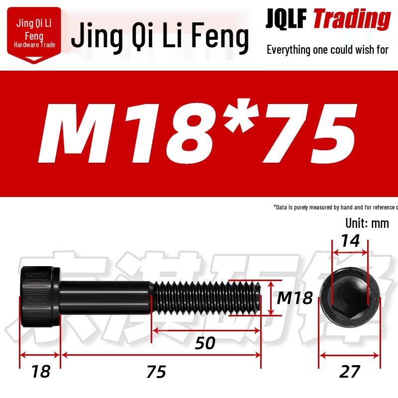 Hex Socket Head Cap Screw, Half Thread, M12-M18, High-Strength, Blackened Cylindrical Head, Knurled Bolt