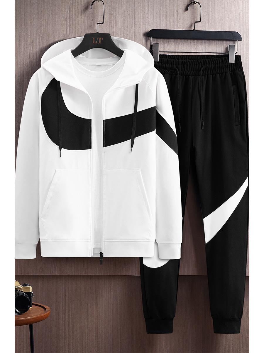 

Men s Trendy Spring/Autumn Casual Cardigan Hoodie Sportswear Set 4XL білий