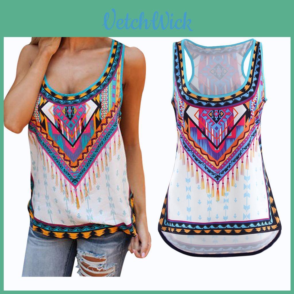 New Stylish European American Sleeveless Vintage Print Tank Top Plus Size