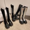 Krazing Pot Cow Leather Spring Winter Shoes Thick Bottom Platform Women Slip OnThigh High Boots