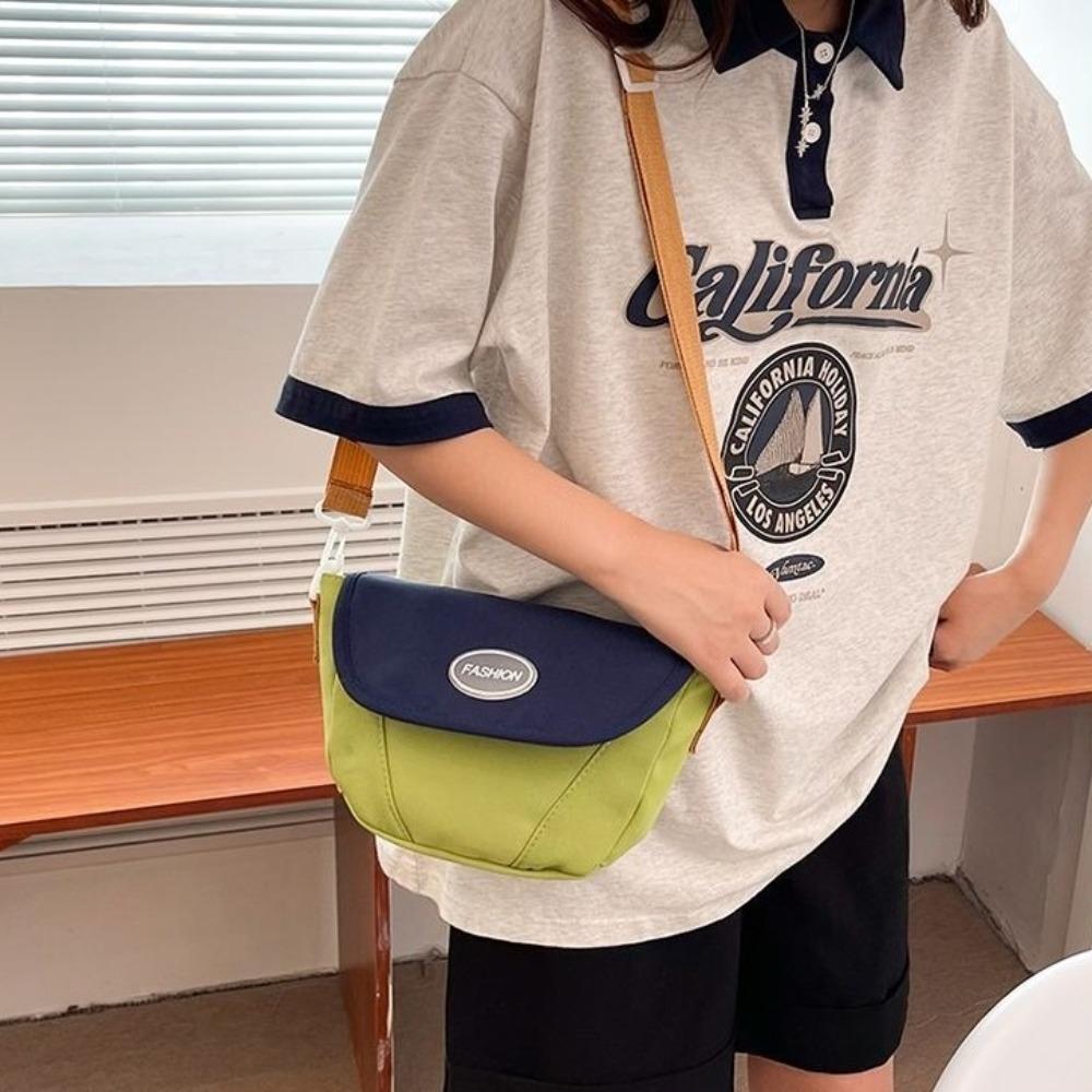 Solid Color Canvas Crossbody Bag Korean Style Dumplings Bag Portable Sports Shoulder Bag Student