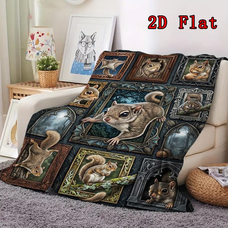 Squirrel Portrait Gallery 2D Flat Pattern Flannel Blanket, High quality All Seasons, Home Decor, Warmth and Comfort, Perfect for Christmas Gifts.