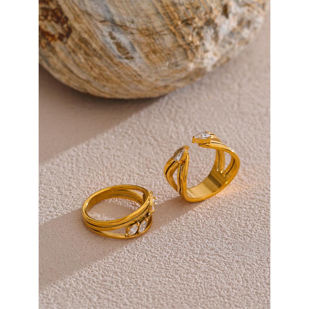 Yhpup Size:678 Delicate Stainless Steel Zirconia Layered Hollow Geometric Golden Ring Rust Proof Arrivals Jewelry Recommend