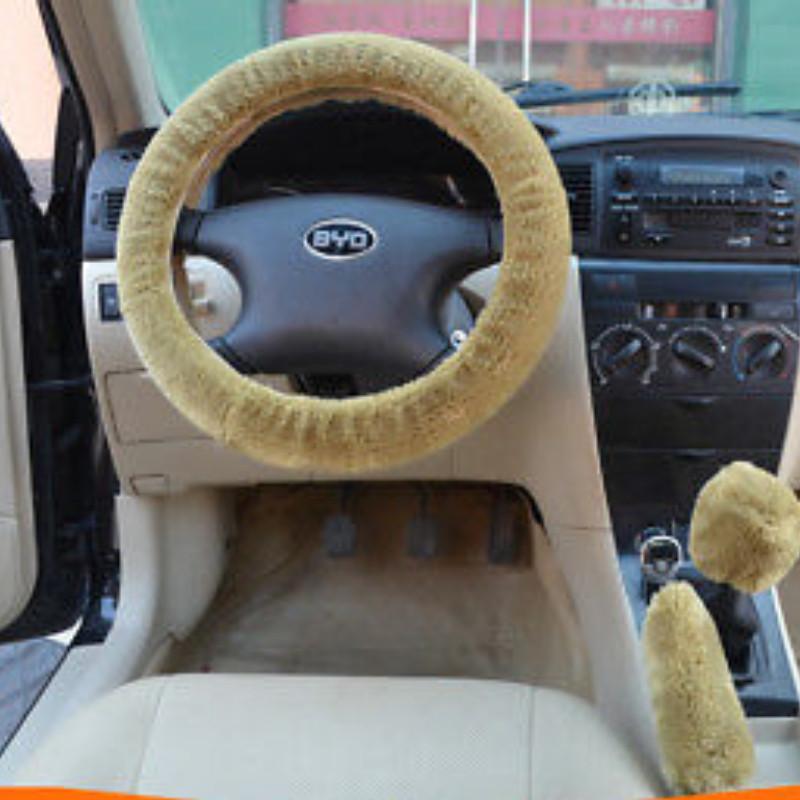Car Universal Steering Plush Cover Three Piece Set For Winter With Antislip Grip